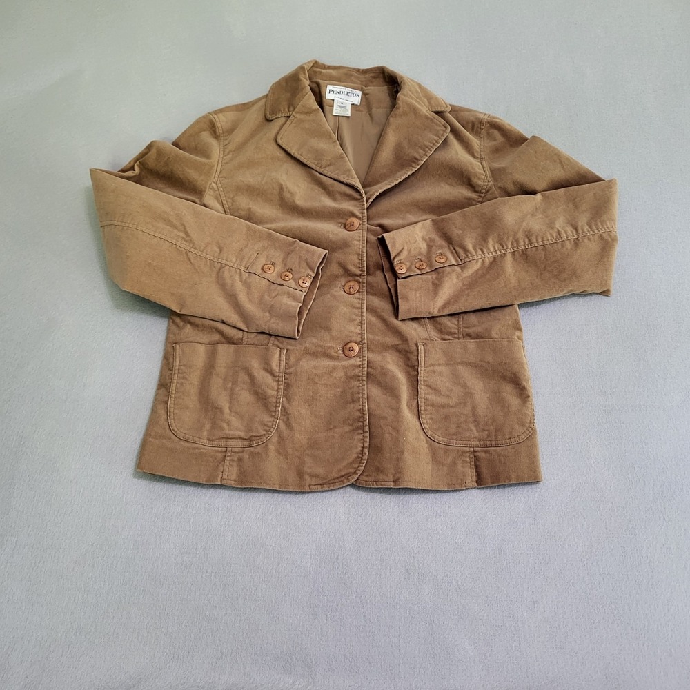 Pendleton Khaki Corduroy 3 Button Blazer Jacket Women's Size M Lined